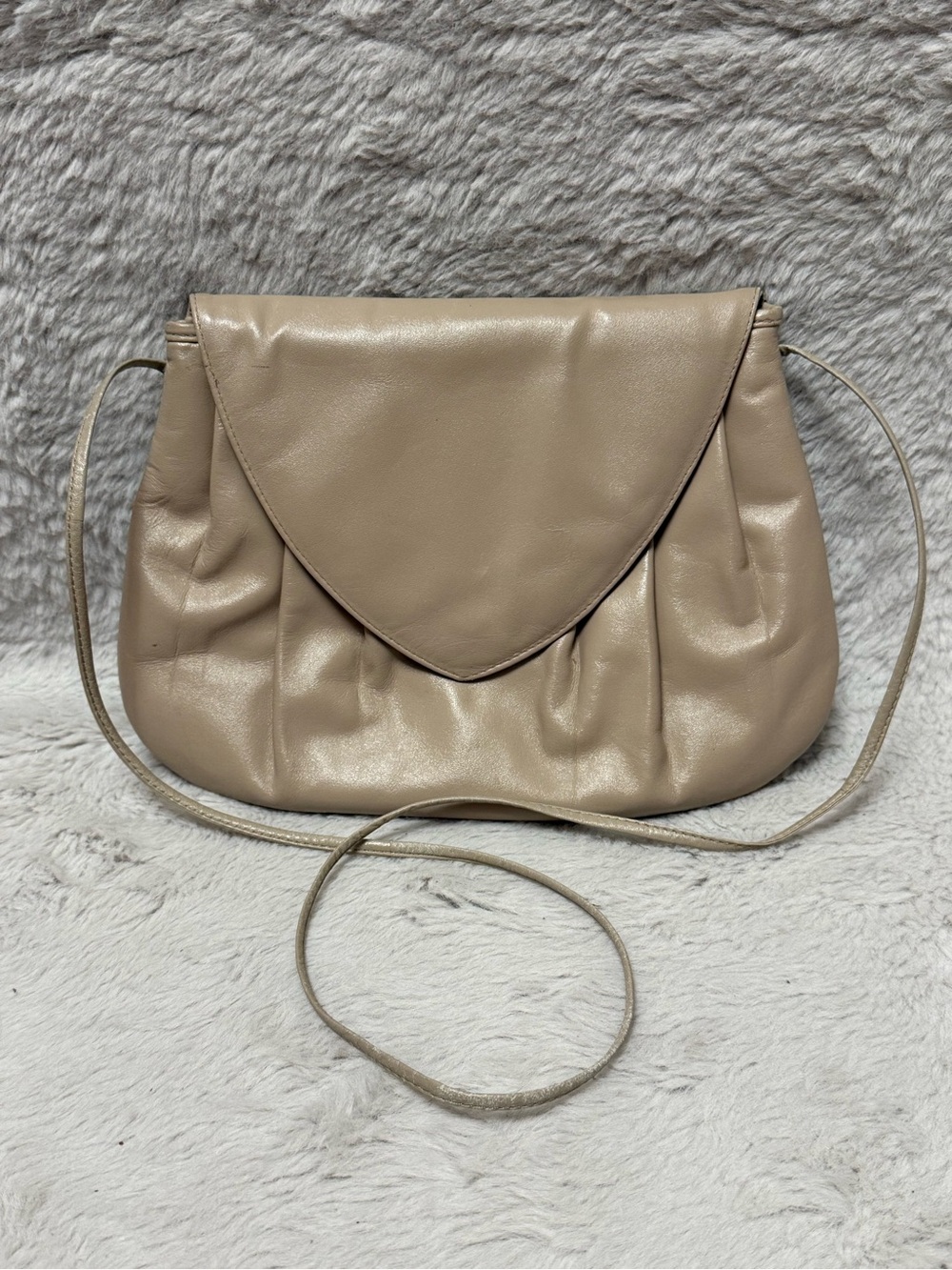 Women's Soft Taupe Crossbody Purse with Curved Flap